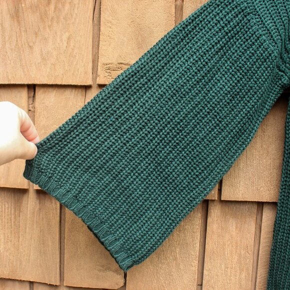 New W/ Tags One A Forest Green Mock Turtle Neck Sweater Knit Wide Sleeves Large - Picture 3 of 6